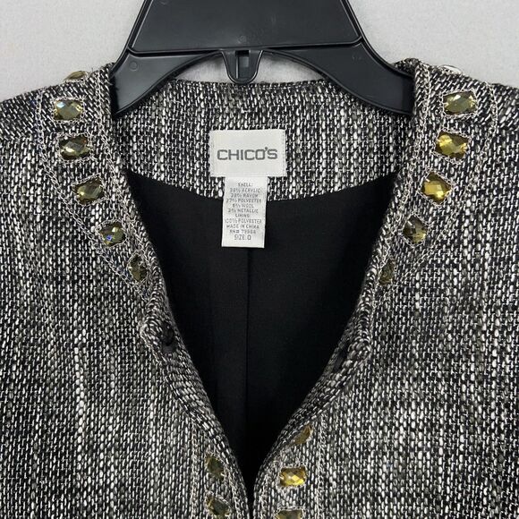 Chicos Jacket Women 0 Metallic Jewel Embellished Tweed Long Blazer Career Cruise - Picture 4 of 13